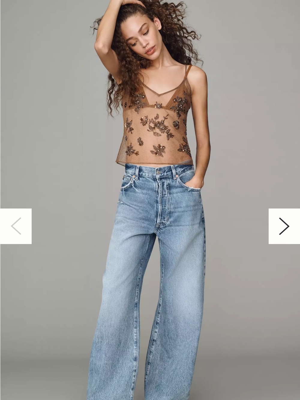 Anthropologie Brown Sheer Embellished Camisole